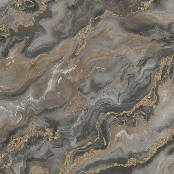 Erismann Elle Decoration 4 marble wallpaper in grey and taupe tones with gold accents and fluid abstract pattern