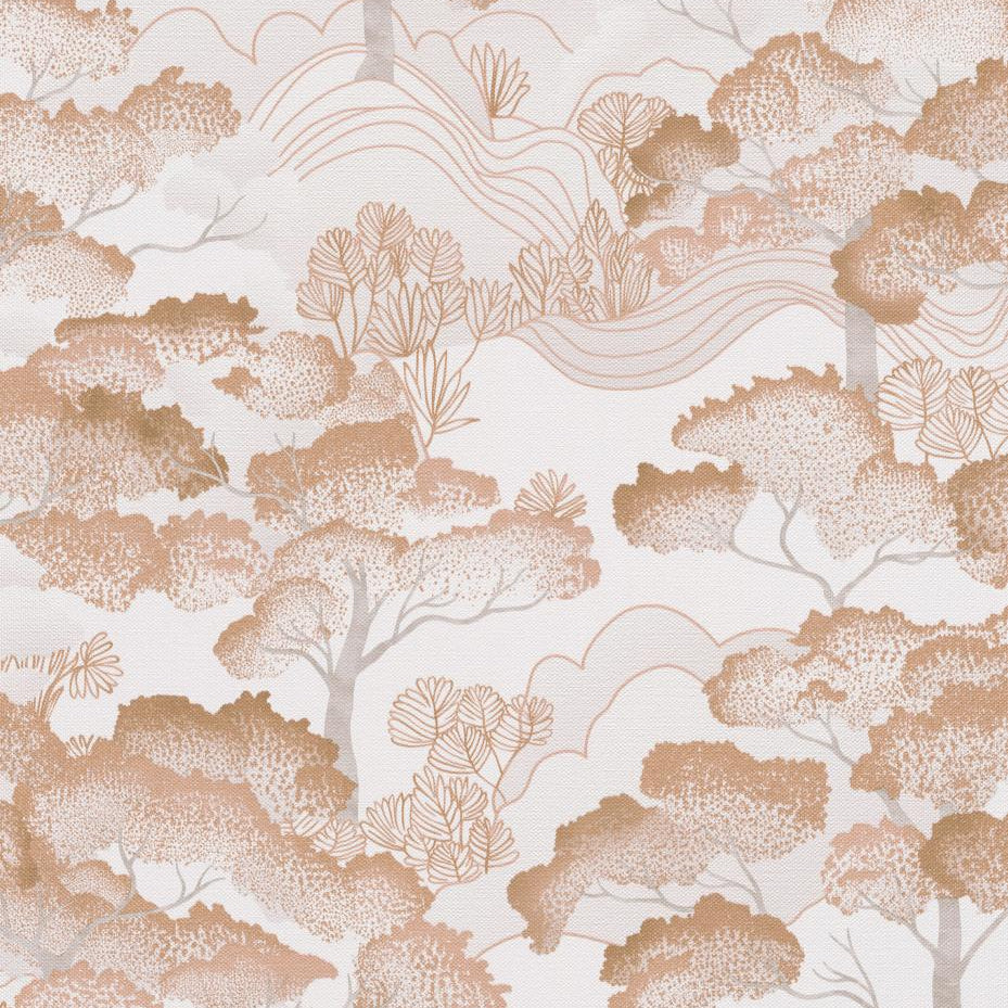 Erismann Elle Decoration 4 scenic wallpaper with stylized trees in beige and soft gold tones