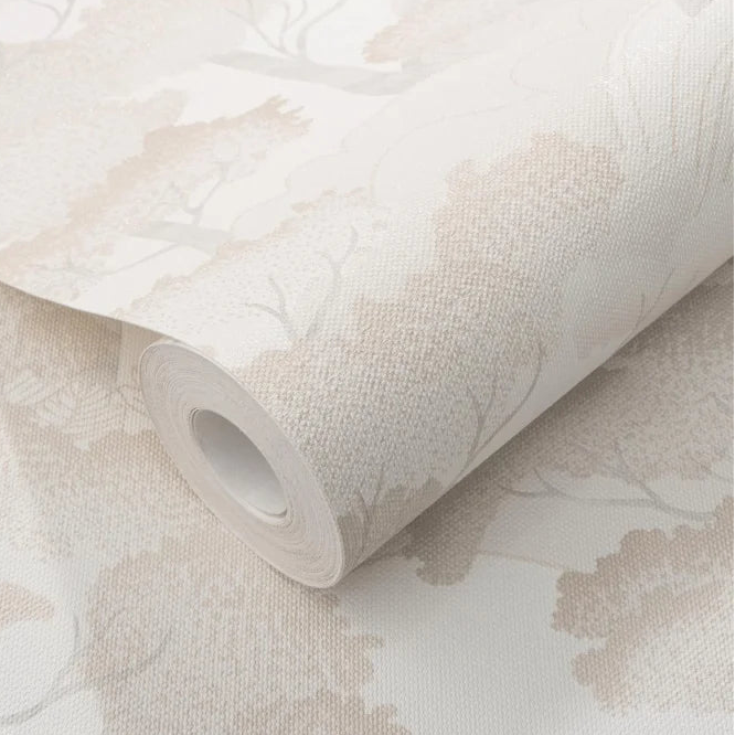 Erismann Elle Decoration 4 light scenic wallpaper with layered trees in warm cream tones roll detail