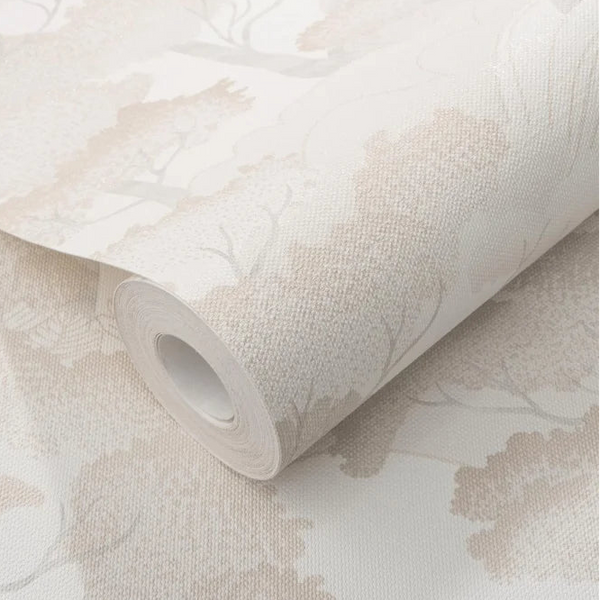 Erismann Elle Decoration 4 light scenic wallpaper with layered trees in warm cream tones roll detail