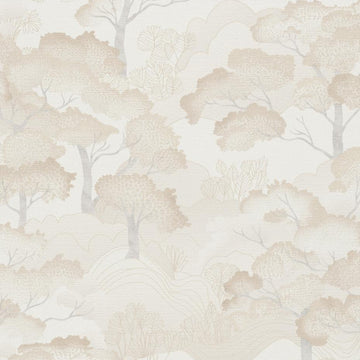 Erismann Elle Decoration 4 light scenic wallpaper with layered trees in warm cream tones