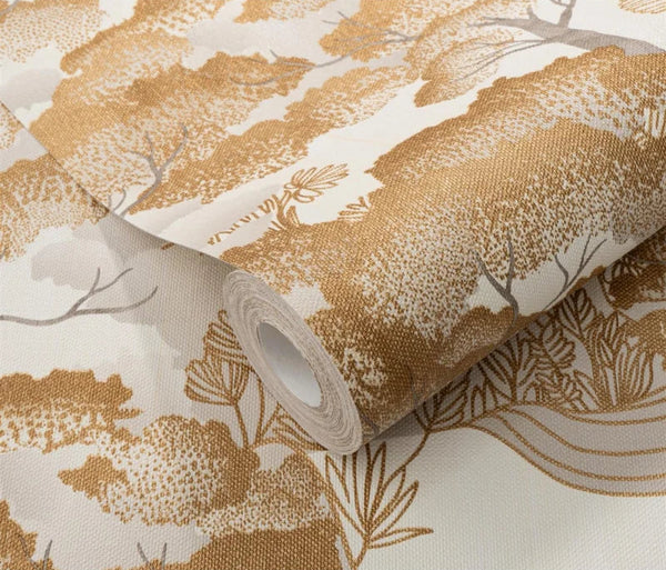 Erismann Elle Decoration 4 scenic tree wallpaper in warm golden tones roll detail