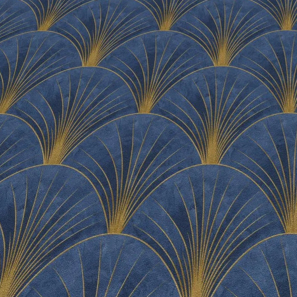 Erismann Elle Decoration Art Deco fan wallpaper in deep navy and gold tones detail