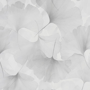 Erismann Elysium 10470-31 wallpaper with large light grey ginkgo leaves on a crisp white background.