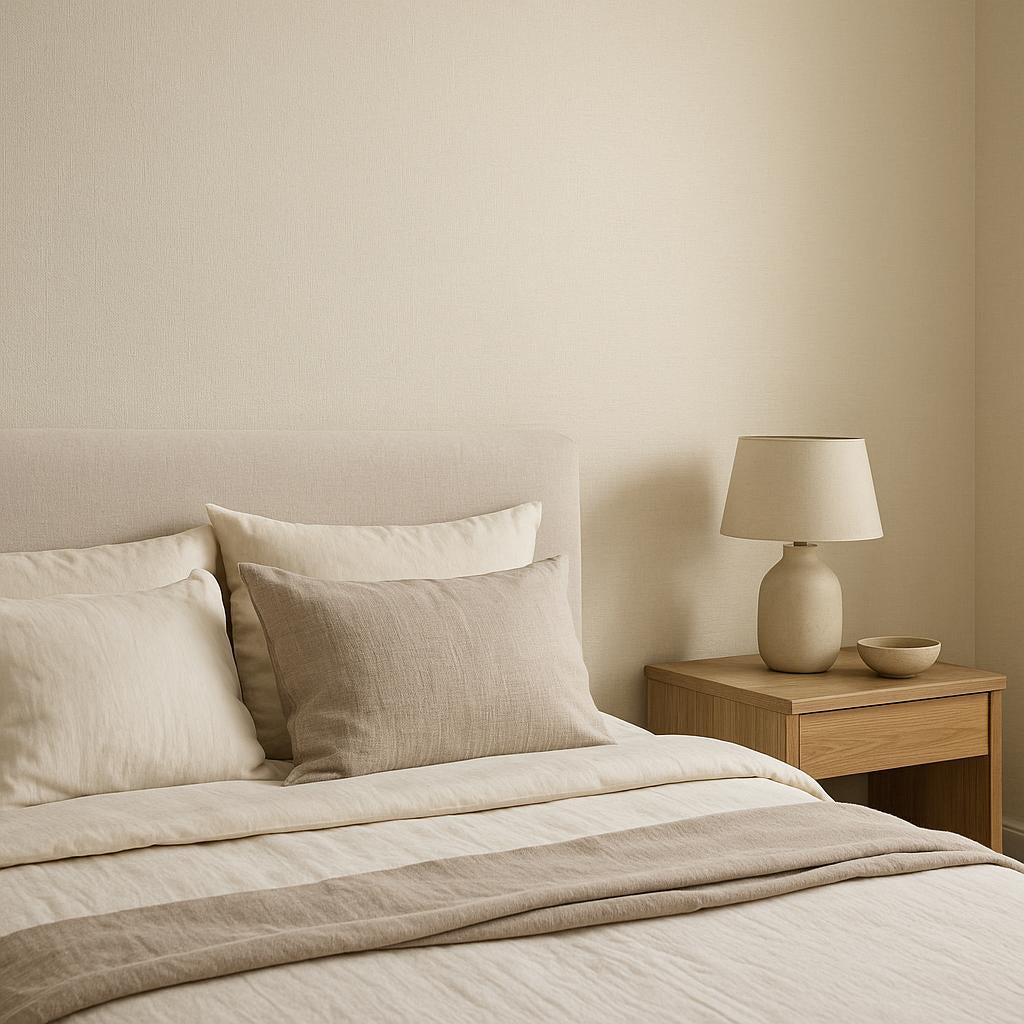 Bedroom featuring Erismann Elysium 10473-02 as feature wall in a Contemporary, Minimal, Transitional, Calm interior.