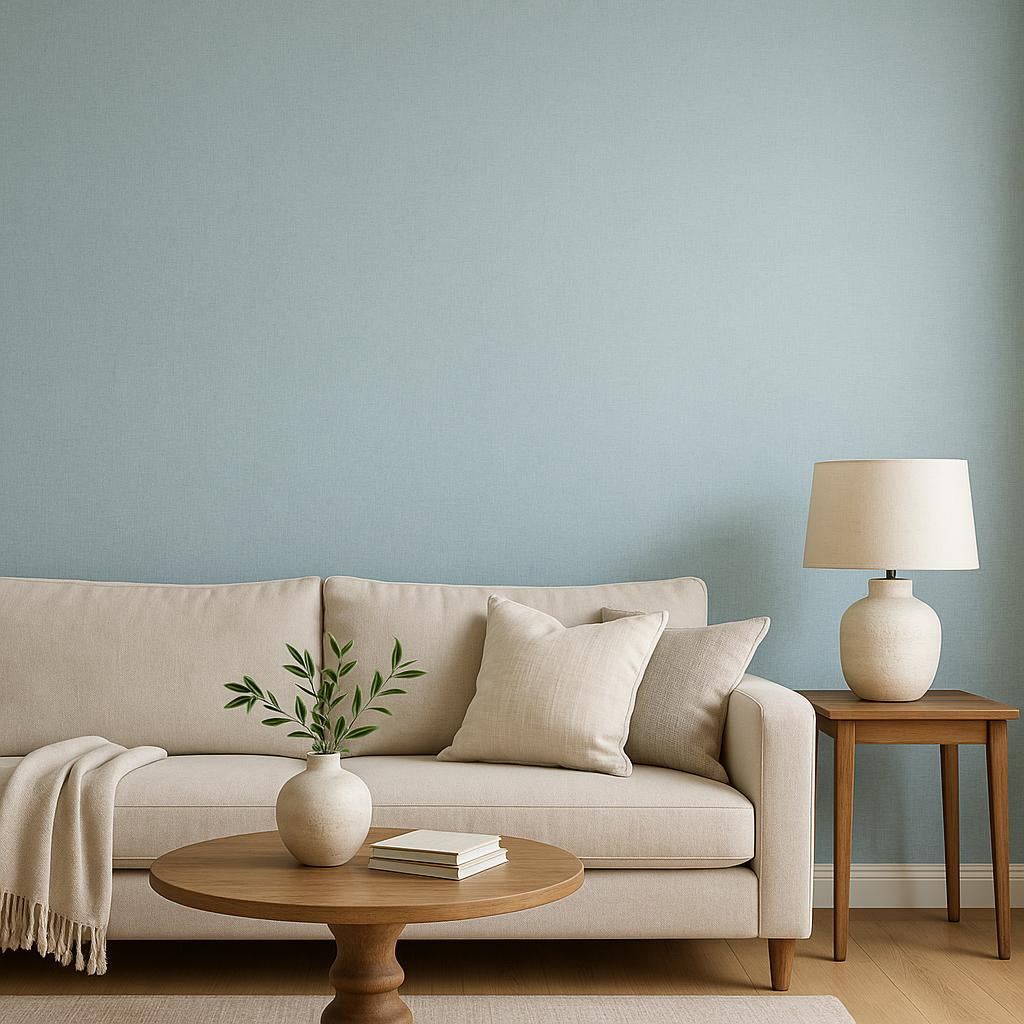 Living Room featuring Erismann Elysium 10473-18 as feature wall in a Contemporary, Minimal, Calm, Fresh interior.