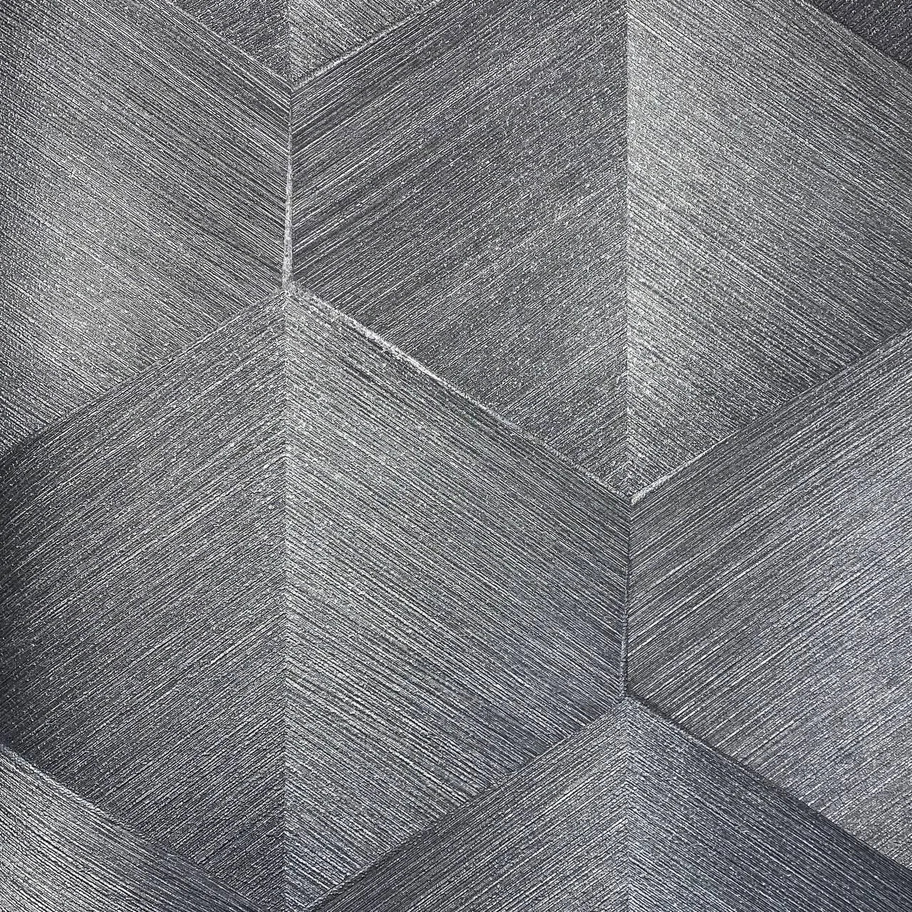 Closeup of a wallpaper showing its Grey, Contemporary, Geometric, Monochrome pattern, color, and subtle texture.