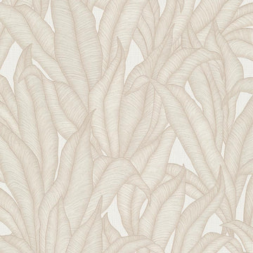 Erismann Fashion For Walls 4 10371-26 non-woven wallpaper with layered leafy motif in warm cream and taupe on a subtle linen-look ground.