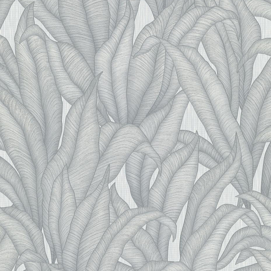 Erismann Fashion For Walls 4 10371-31 silver-grey leafy botanical wallpaper on a subtle linen-like ground