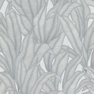 Erismann Fashion For Walls 4 10371-31 silver-grey leafy botanical wallpaper on a subtle linen-like ground