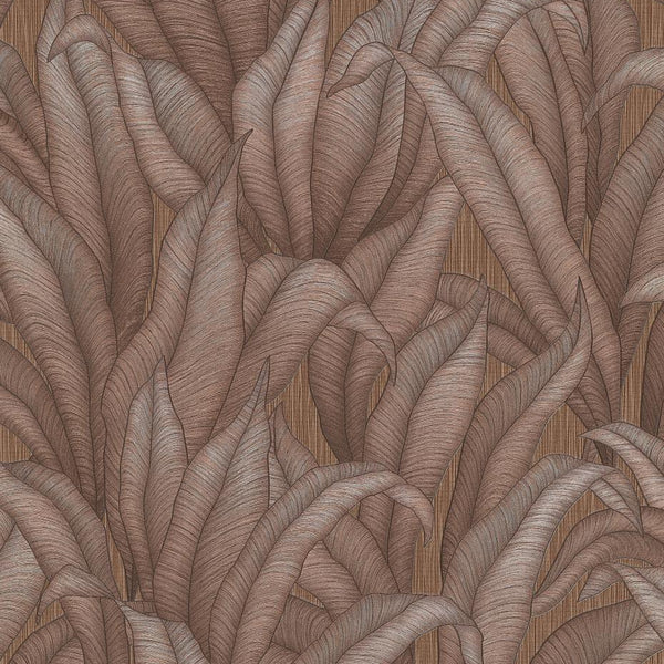 Erismann Fashion For Walls 4 10371-48 brown leafy wallpaper swatch with layered botanical pattern.