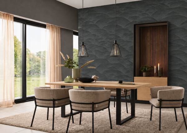 Erismann 10372-15 black geometric wallpaper in a modern dining room