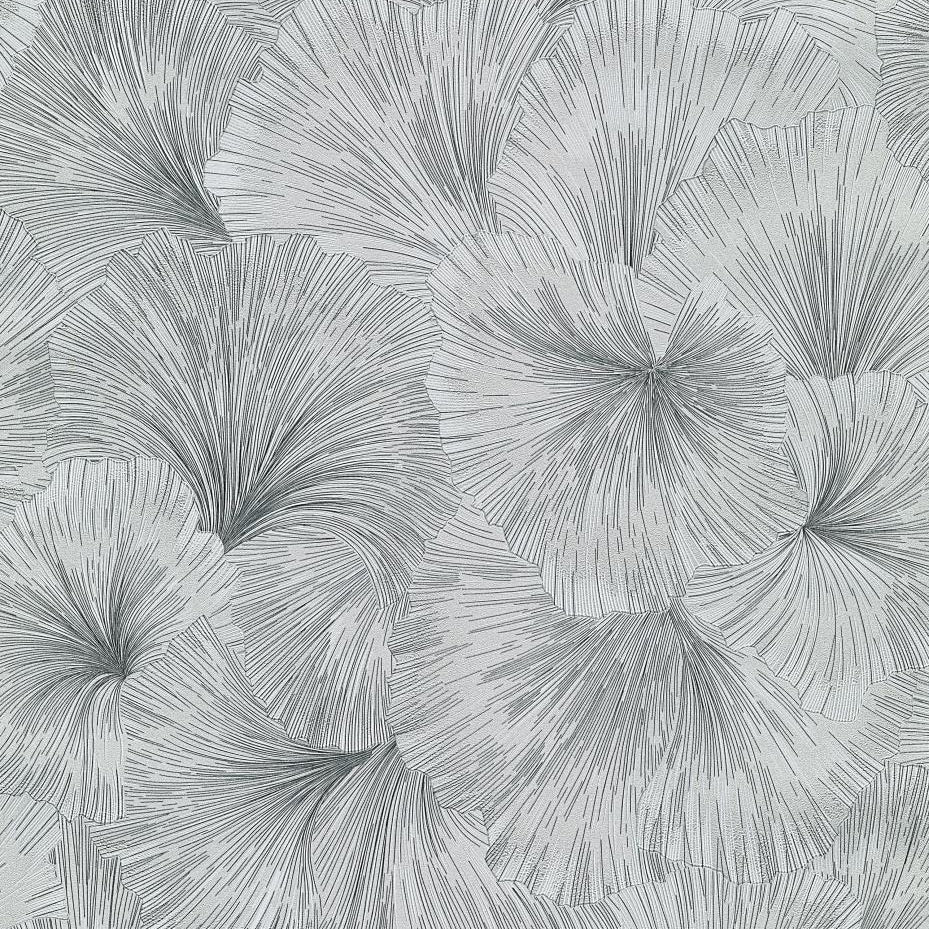 Erismann Fashion For Walls 4 10373-10 grey ginkgo leaf botanical wallpaper with fine linework.