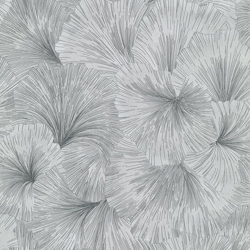 Erismann Fashion For Walls 4 10373-10 grey ginkgo leaf botanical wallpaper with fine linework.