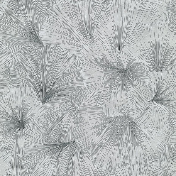 Erismann Fashion For Walls 4 10373-10 grey ginkgo leaf botanical wallpaper with fine linework.