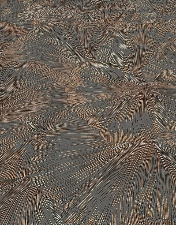 Erismann Fashion For Walls 4 10373-47 wallpaper close-up of textured overlapping fan leaves with fine raised linework on a dark ground, moody and refined.