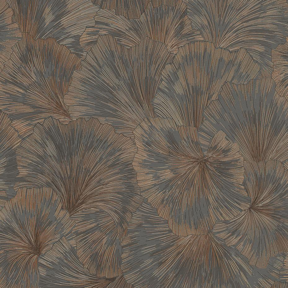 Erismann Fashion For Walls 4 10373-47 grey ginkgo leaf wallpaper with bronze linework
