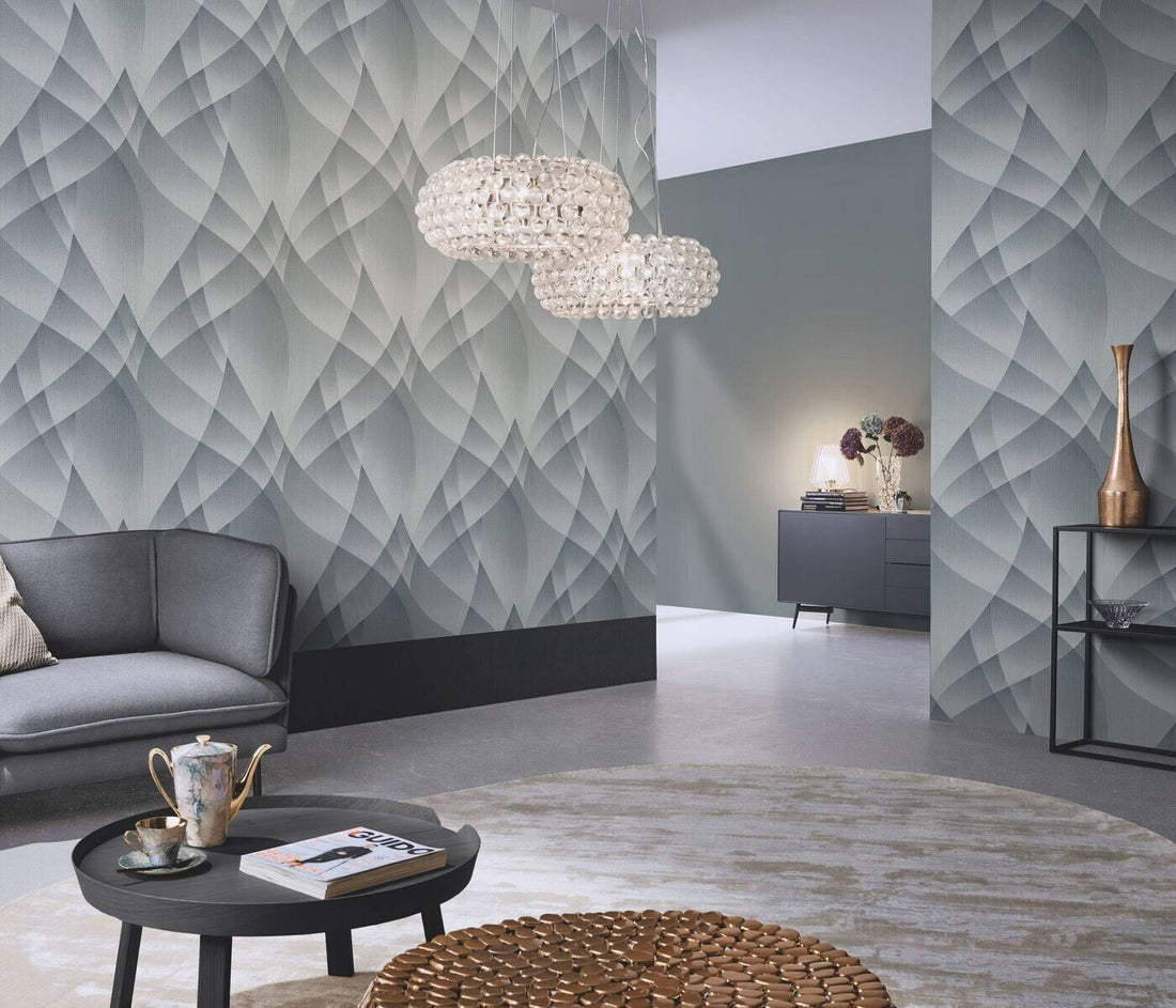 Erismann Fashion For Walls 4 10374-29 silver-grey geometric wallpaper with layered facets and fine vertical ribbing