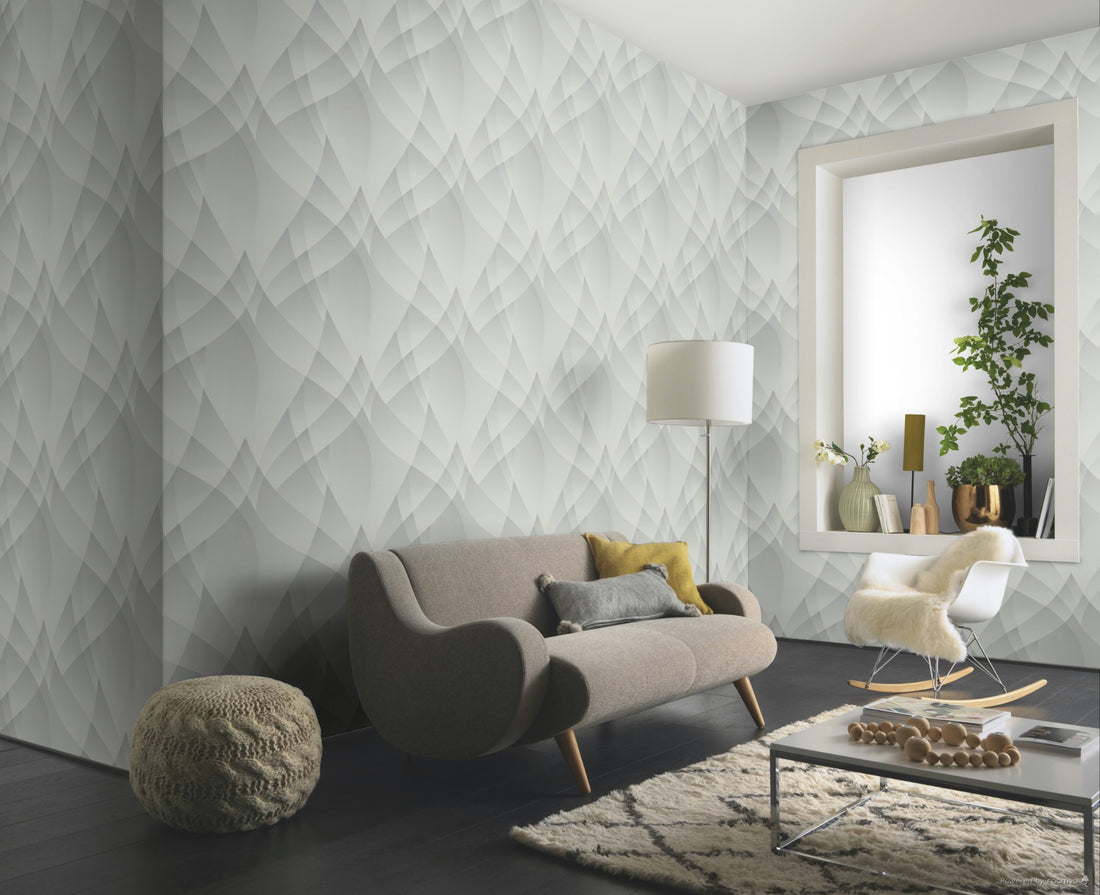 Erismann Fashion For Walls 4 10374-31 light grey geometric wallpaper with layered polygonal shapes and a subtle texture.