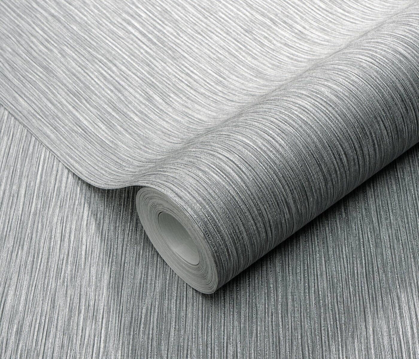 Erismann Fashion For Walls 4 10376-10 wallpaper close-up of grey vertical striations on a textured roll, modern and understated.