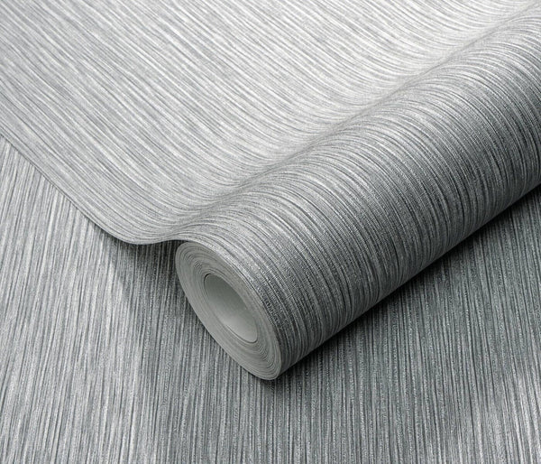 Erismann Fashion For Walls 4 10376-10 wallpaper close-up of grey vertical striations on a textured roll, modern and understated.