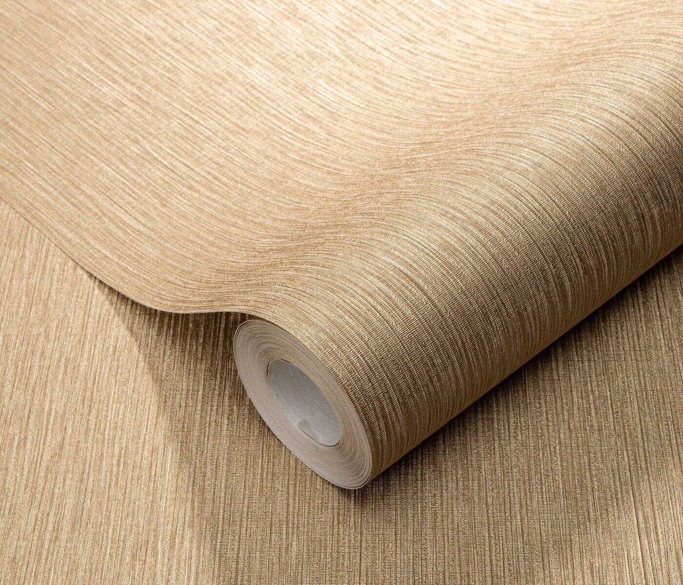 Erismann Fashion For Walls 4 10376-30 wallpaper close-up of shimmering beige vertical striations on a roll.