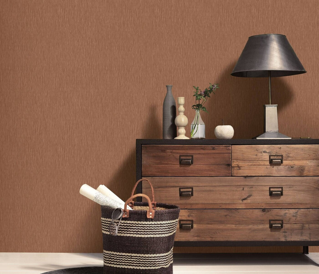 Erismann Fashion For Walls 4 10376-48 warm terracotta-brown linen-effect textured wallpaper