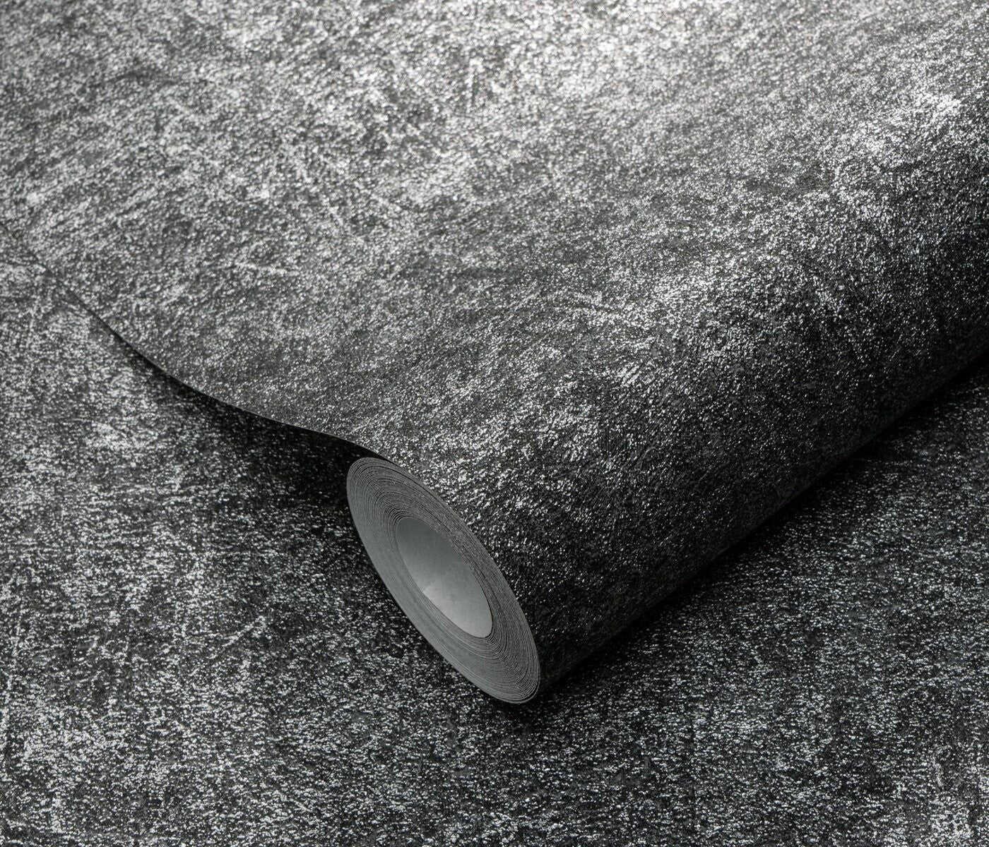 Erismann Fashion For Walls 4 10377-10 wallpaper close-up of dark charcoal with silver metallic textured finish.