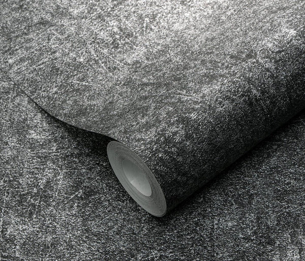 Erismann Fashion For Walls 4 10377-10 wallpaper close-up of dark charcoal with silver metallic textured finish.