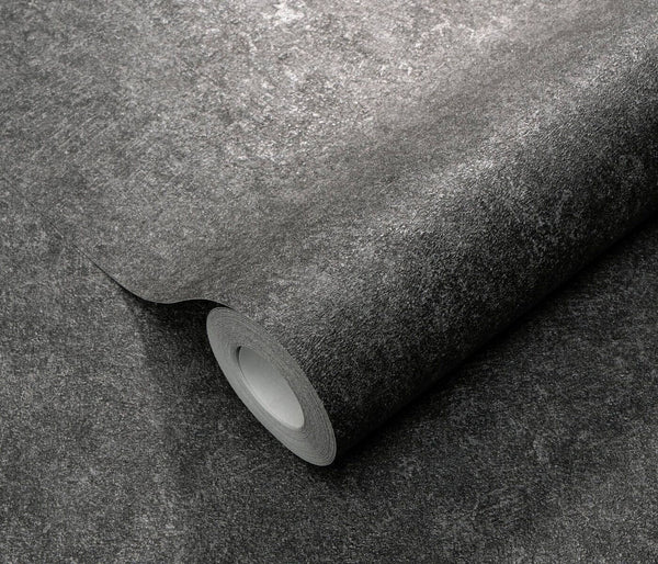 Erismann Fashion For Walls 4 10377-15 wallpaper roll close-up with dark charcoal mottled texture.
