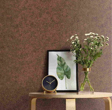 Erismann Fashion For Walls 4 10377-48 wallpaper in a lounge feature wall behind a light wood console table with a framed leaf print, small round clock, and glass vase of white flowers for a calm modern feel.