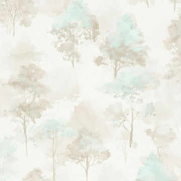 Erismann Forest Dreams 10557-02 wallpaper with misty beige and mint watercolor trees