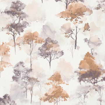 Erismann Forest Dreams 10557-11 wallpaper with watercolor trees in warm beige and soft grey on an airy light ground.