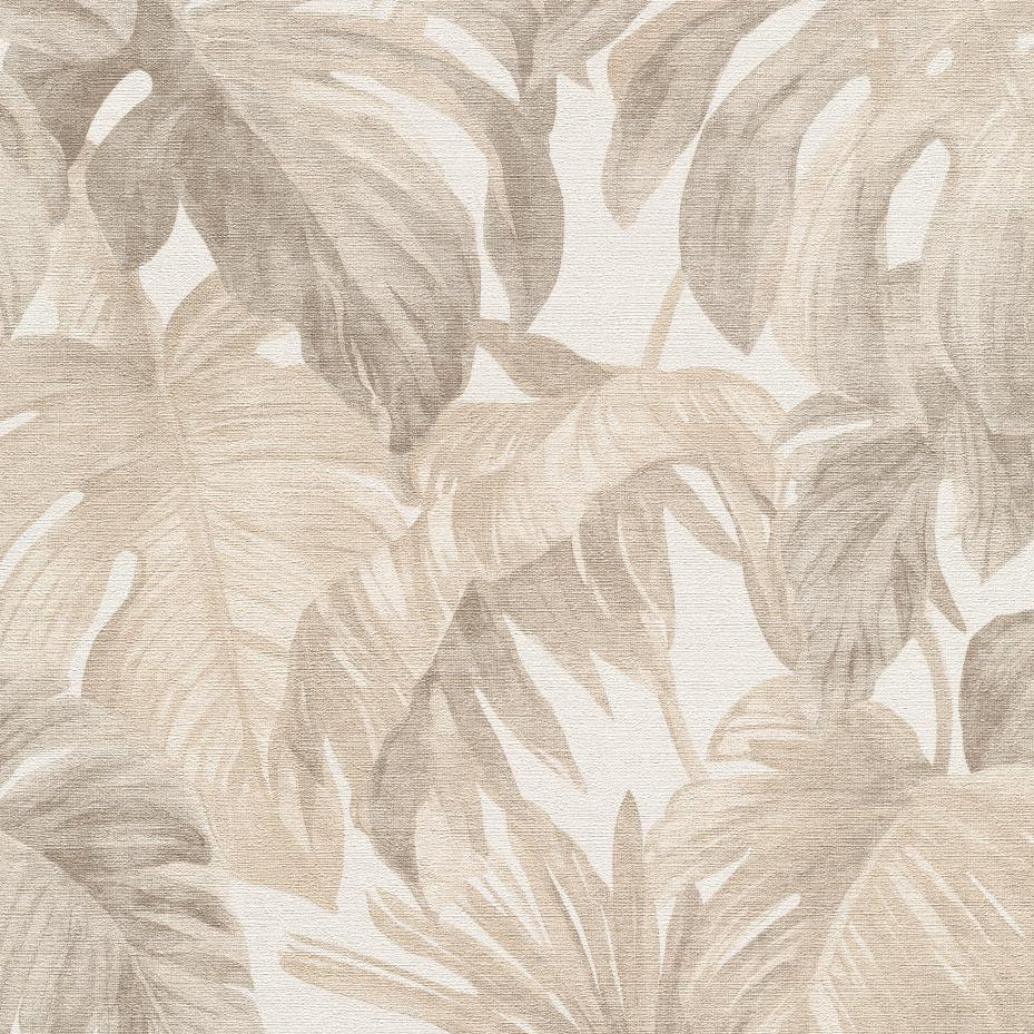 Erismann Forest Dreams 10558-02 beige palm leaf non-woven wallpaper with linen-like texture
