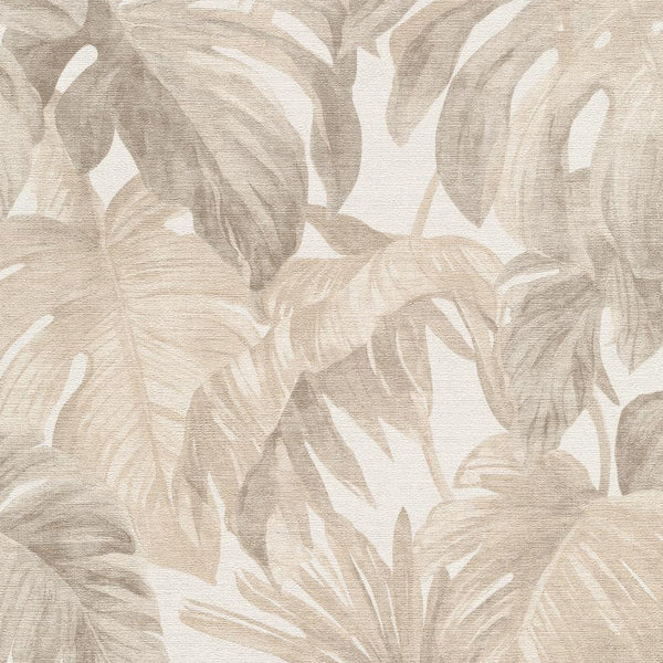 Erismann Forest Dreams 10558-02 beige palm leaf non-woven wallpaper with linen-like texture
