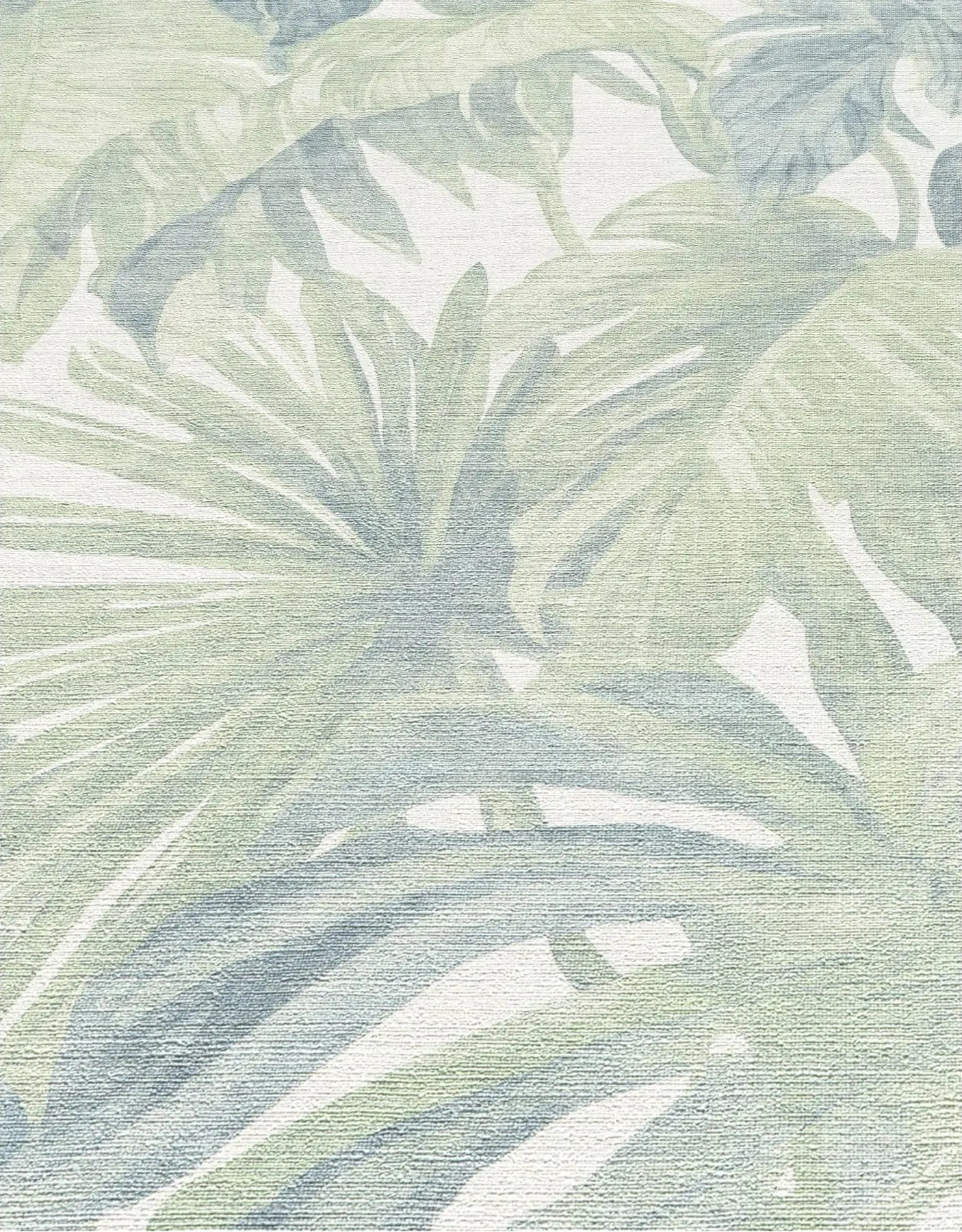 Erismann Forest Dreams 10558-07 wallpaper with soft green and blue leafy botanical shapes over a woven textured surface.