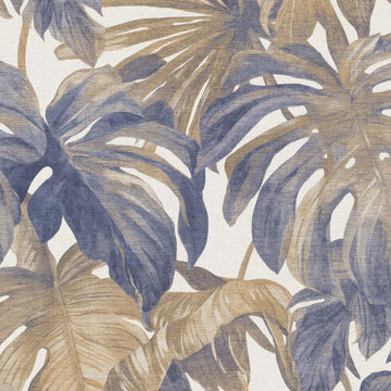 Erismann Forest Dreams 10558-44 blue and beige palm leaf non-woven wallpaper with linen-look texture