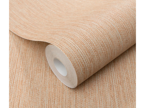 Erismann Forest Dreams 10559-04 wallpaper roll close-up with peach woven texture and fine vertical linear striations.