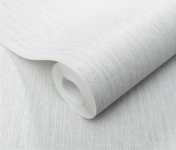 Erismann Forest Dreams 10559-10 wallpaper roll close-up with pale grey woven texture and subtle linear striations.