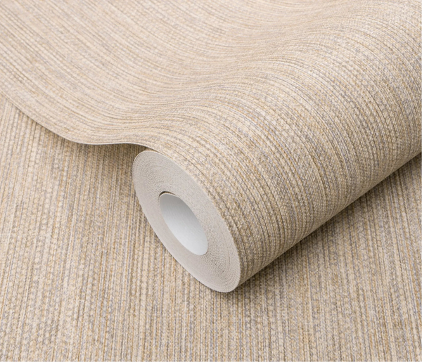 Erismann Forest Dreams 10559-32 wallpaper roll close-up with beige woven texture and fine linear striations.