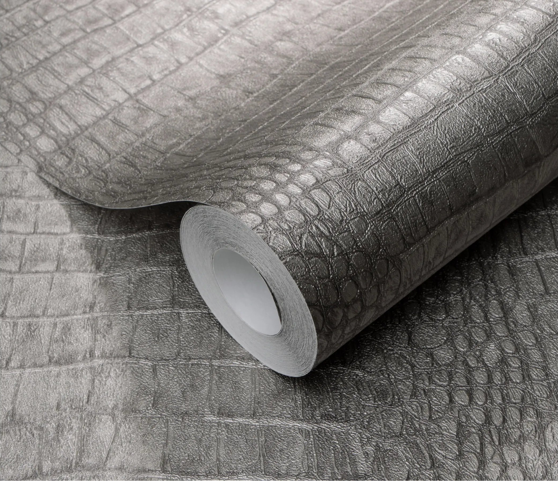 Erismann Forest Dreams 10560-37 wallpaper rolled crocodile-textured surface with embossed metallic sheen.