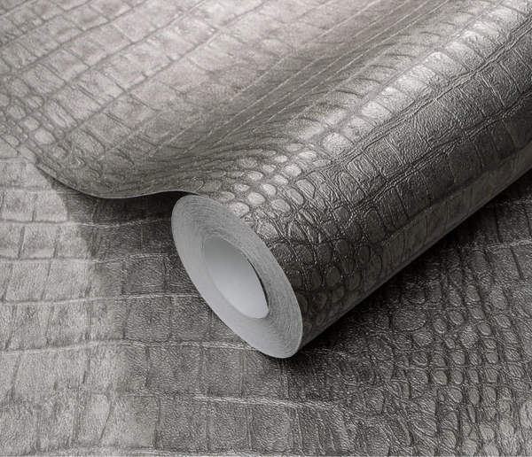 Erismann Forest Dreams 10560-37 wallpaper rolled crocodile-textured surface with embossed metallic sheen.