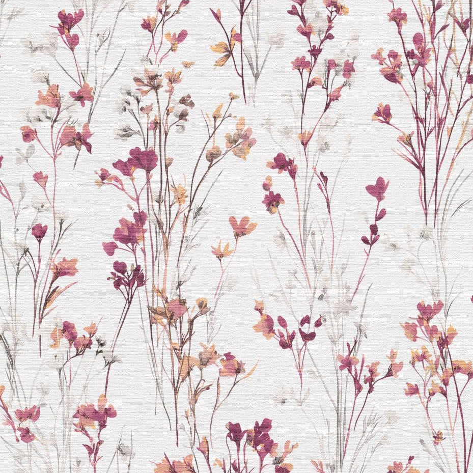 Erismann Forest Dreams 10561-22 violet watercolor blossom wallpaper on soft white