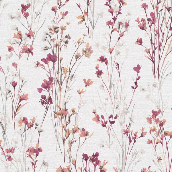 Erismann Forest Dreams 10561-22 violet watercolor blossom wallpaper on soft white