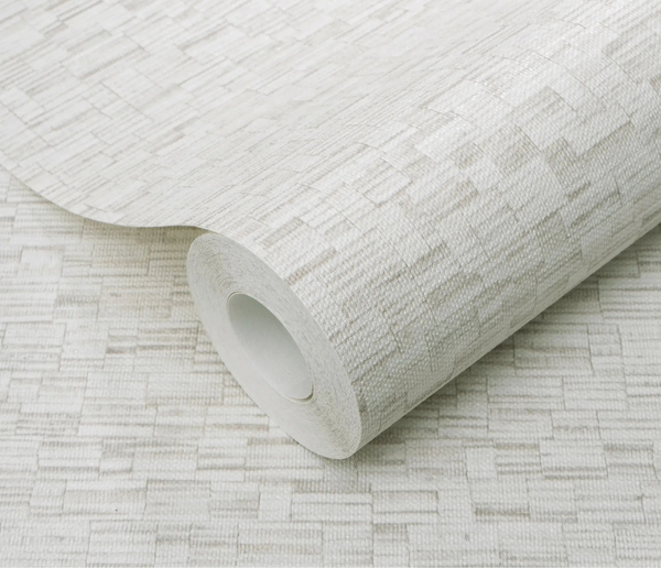 Erismann Forest Dreams 10562-38 wallpaper roll close-up with raised woven texture and subtle rectangular line pattern.