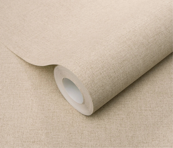 Erismann Forest Dreams 10563-02 wallpaper roll close-up with beige woven fabric texture and subtle crosshatch finish.