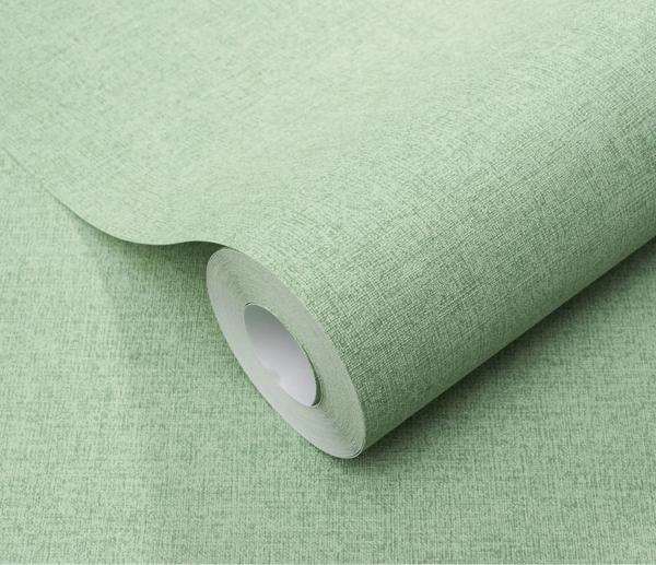 Erismann Forest Dreams 10563-07 wallpaper roll close-up with pale green woven texture and subtle crosshatch finish.