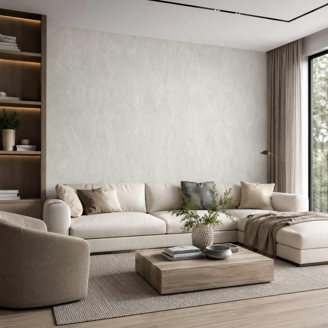 Erismann Opus 10439-31 cream geometric wood-grain wallpaper