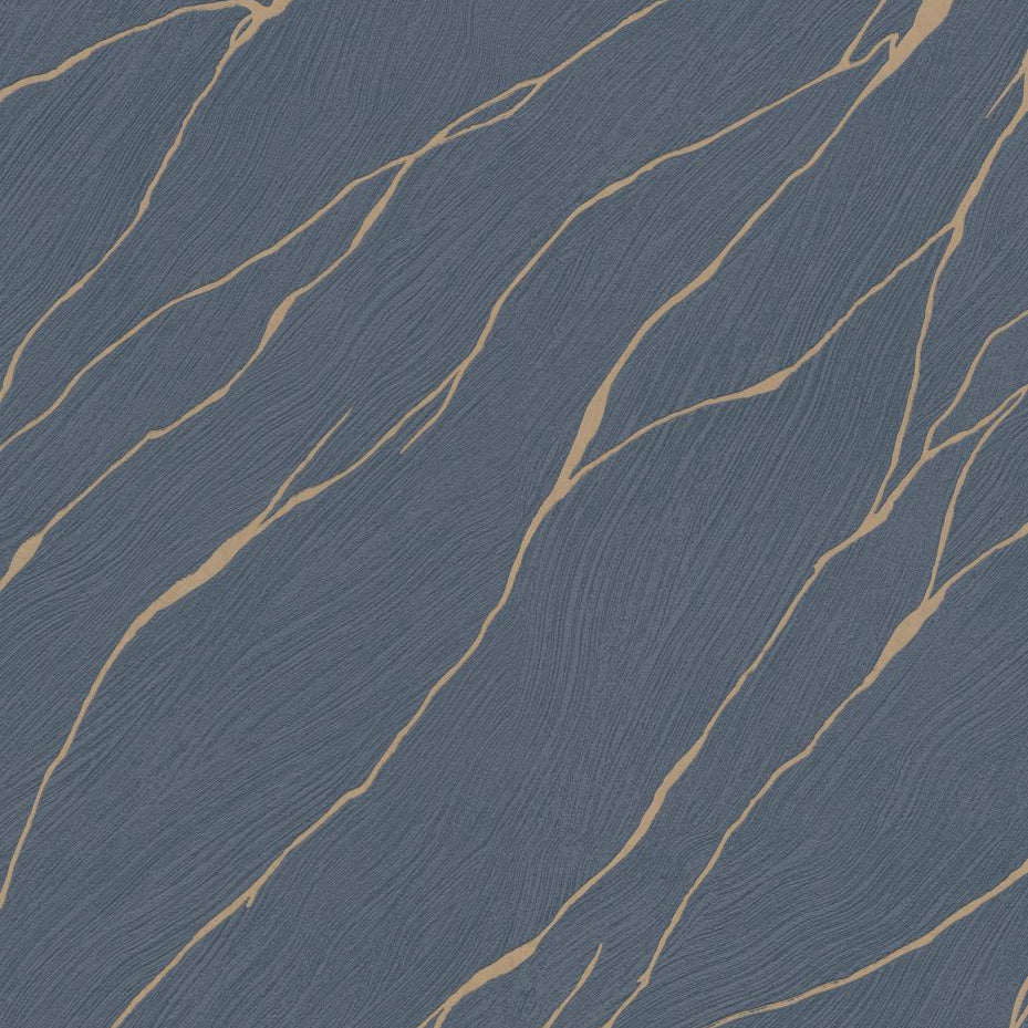 Erismann Opus 10440-08 deep navy wallpaper with warm tan stone-like veining in a modern abstract pattern.