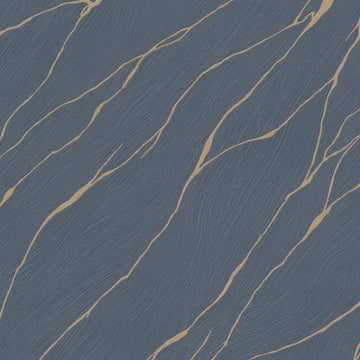 Erismann Opus 10440-08 deep navy wallpaper with warm tan stone-like veining in a modern abstract pattern.